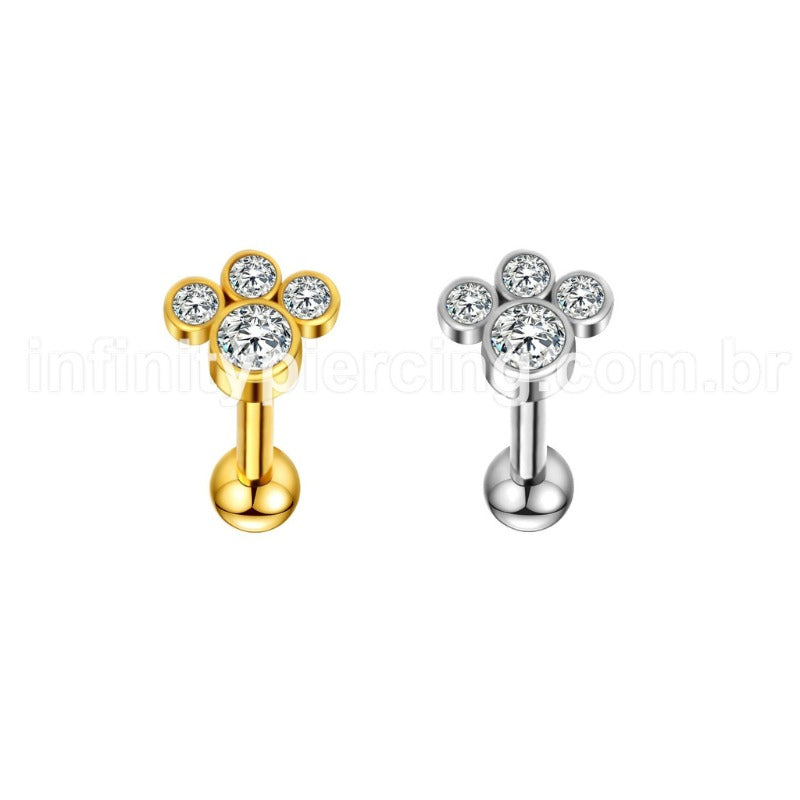 Piercing Minibarbell Aço Cirúrgico 4 Zircônia Cravada